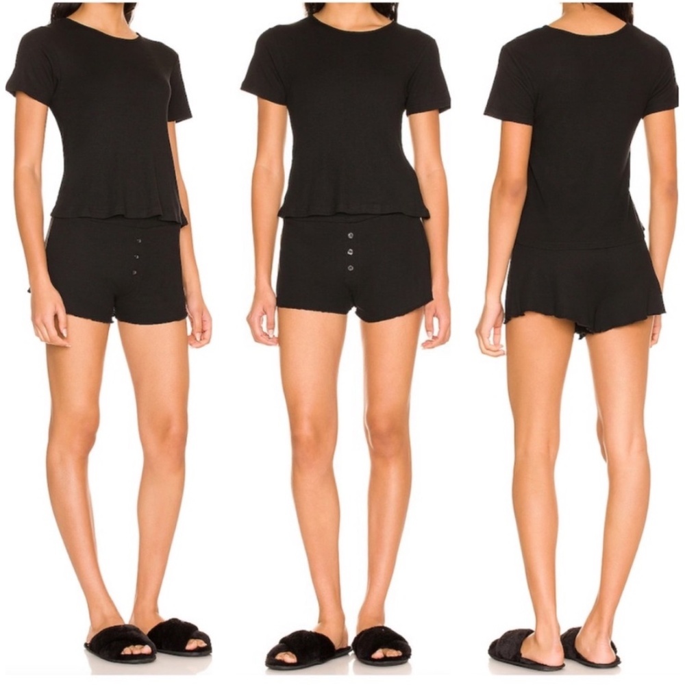 Revolve x Plush Micro Thermal Pajama Shorts Set in Black Size Large